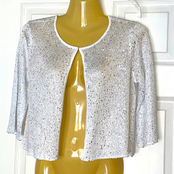 Alfani cropped cardigan w/ silver sequins Sz XS - Picture 1 of 6